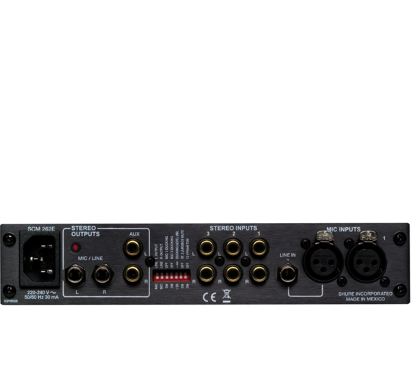 SCM262 STEREO MIXER FOR USE WITH 2 MICROPHONES AND 3 STEREO SOURCES, WITH DUCKING AND PHANTOM POWER